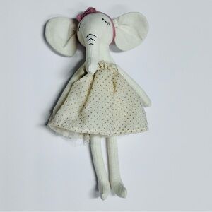 Creative Co-op Girl Elephant Stuffed Animal with Pink Bow Headband & Dress 13’’